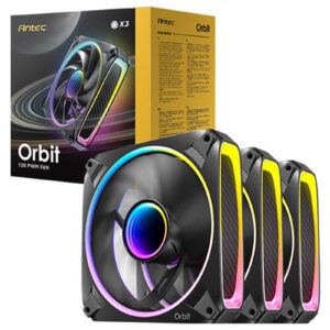 Antec Orbit 120 ARGB 120 mm PWM Fan Triple Pack - 120 mm x 28 mm, Fluid Dynamic Bearing, 200-2000 RPM, 66.72 CFM, aRGB Lighting