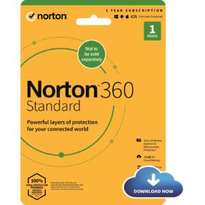 Norton 360 Standard, Antivirus Software for 1 Device, 1-year Subscription, Includes Secure VPN, Password Manager and 10GB of Cloud Storage