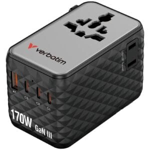 Verbatim Charge 'n' Travel 170W Universal Travel Adapter Black, Charge Up To 6 Devices AT Once