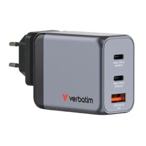 Verbatim GNC-65 GaN Charger 65W with 2 x USB-C PD 65W / 1 x USB-A QC 3.0 (EU/UK/US), USB-C