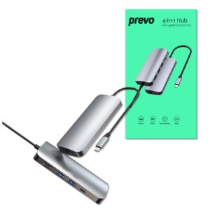 Prevo C501R 4-In-1 USB-C Networking Hub Docking Station with RJ-45 Gigabit Ethernet, 4K, USB-C, Gigabit