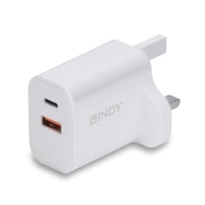 LINDY 73425 30W USB Type A & C Charger UK Plug, USB-C