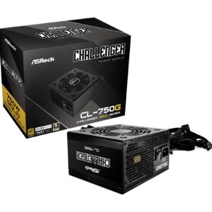 ASRock 750W ATX Power Supply Unit, 80 PLUS GOLD Certified, 120mm Golf-Blade Fan, High Efficiency PSU