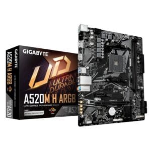 Gigabyte A520M H ARGB AMD AM4 Socket Motherboard, Micro-ATX, 2x DDR4 Slots, 1x M.2 Socket, GbE LAN