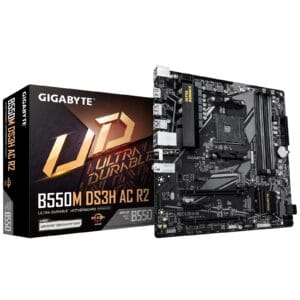 Gigabyte B550M DS3H AC R2 Ultra Durable AMD AM4 Socket Motherboard, Micro-ATX, 4x DDR4 Slots, 2x M.2 Socket, GbE LAN