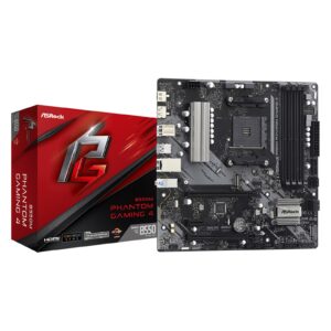 ASRock B550M Phantom Gaming 4 AMD AM4 Socket Motherboard, Micro-ATX, 4x DDR4 Slots, 2x M.2 Sockets, GbE LAN