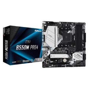 ASRock B550M Pro4 AMD AM4 Socket Motherboard, Micro-ATX, 4x DDR4 Slots, 2x M.2 Sockets, GbE LAN