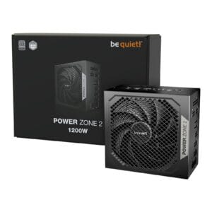 be quiet! Power Zone 2 (BP030EU), 1200W, Semi-passive zero-RPM cooling, 2 x 90' angled 12V-2x6 connectors and PCIe 5.1/ATX 3.1 compatibility, 10-year manufacturer's warranty.