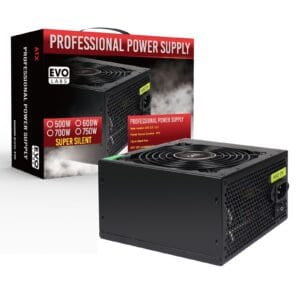 EVO LABS 750W PSU (BR750-12BL), 120mm Black Silent Fan with Improved Ventilation, Non Modular, High-Efficiency, PFC Certified