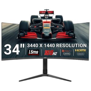 piXL CM34C7 34 Inch 165Hz UWQHD Quad HD Ultrawide Curved Gaming Monitor, 34in, HD, USB-C