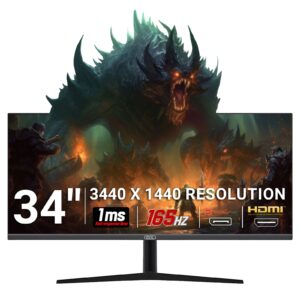 piXL 34-inch UWQHD UltraWide 165Hz Gaming Monitor with 100% sRGB Colour Gamut, HD, Colour