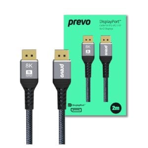 Prevo DisplayPort Cable, DisplayPort 1.4 (M) to DisplayPort 1.4 (M), 2m, Black & Grey, Supports Displays up to 8K@60Hz