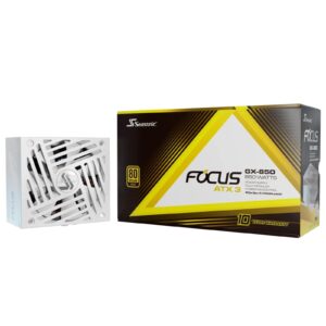 Seasonic FOCUS GX V4 850W ATX 3.1 80 PLUS Gold Modular PSU with 120mm FDB Fan (FOCUS-GX-850-V4-WHITE), Braided White Cables & 10 Year Warranty, White