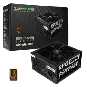GAMEMAX RPG Rampage 600W PSU (GMXRPG600), 140mm Ultra Silent Fan, 80 PLUS Bronze, Non Modular, Flat Black Cables