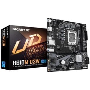 Gigabyte H610M D3W (Rev. 1.1) Intel 1700 Socket Motherboard, Micro-ATX, 2x DDR5 Slots, 1x M.2 Socket, GbE LAN