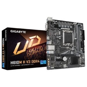 Gigabyte H610M H V3 DDR4 Ultra Durable Intel 1700 Socket Motherboard, Micro-ATX, 2x DDR4 Slots, 1x M.2 Socket, GbE LAN
