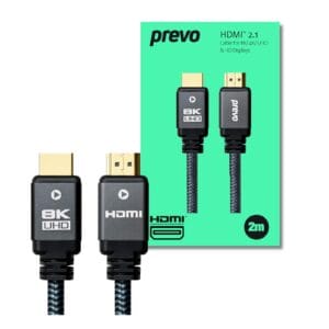 Prevo HDMI-2.1-2M HDMI Cable, HDMI 2.1 (M) to HDMI 2.1 (M), 2m, Black & Grey, Supports Displays up to 8K@60Hz