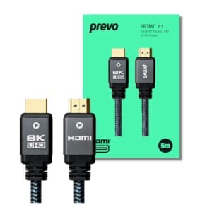 Prevo HDMI-2.1-5M HDMI Cable, HDMI 2.1 (M) to HDMI 2.1 (M), 5m, Black & Grey, Supports Displays up to 8K@60Hz