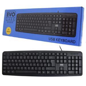 Evo Labs Wired Keyboard, USB Plug and Play, Full Size, Qwerty UK Layout, Ideal for Home or Office