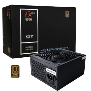CiT 600W ATX Power Supply, 80+ Efficiency, 120mm Silent Fan, Active PFC, PCIe