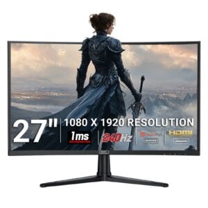 piXL 27 Inch 240Hz HDR 10+ Full HD Curved Gaming Monitor with 1920 x 1080 Resolution (PX27CC301B), 27in, FHD
