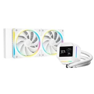 DeepCool LM240 White Liquid CPU Cooler with 2.4" IPS Display (R-LM240-WHDMMC-1), 240mm AIO, Dual 120mm ARGB Fans, Anti-Leak Technology, PWM Pump