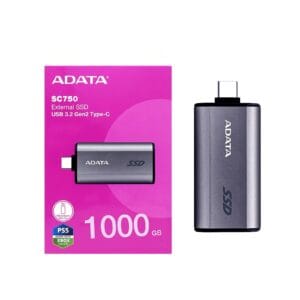 Adata SC750 () 1TB USB-C Portable SSD USB 3.2 Gen 2 Up to 1000 MB/s Black Titanium Compatible with Windows, USB-C