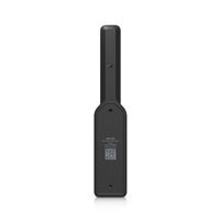 Compact black Ubiquiti UniFi 5G modem with a slim raised antenna, QR code label and discreet status indicators