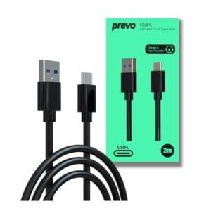 Prevo Data Cable, USB 2.0 Type-A (M) to USB 2.0 Type-C (M), 2m, Black, Fast Charging up to 2.1A / 5V