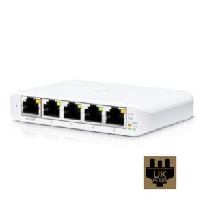 Ubiquiti USW-FLEX-MINI UniFi USW Flex Mini 5 Port Smart Managed POE/USB-C Powered Gigabit Network Switch (UK Plug), 5-Port, Gigabit, POE