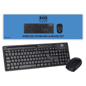 Evo Labs Wireless Keyboard & Mouse Combo, 2.4GHz, UK Layout, Black
