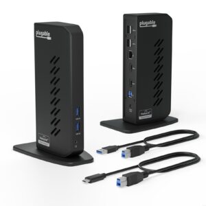 Plugable USB-A/USB-C Dual Monitor Universal DisplayLink Certified Docking Station, USB-C