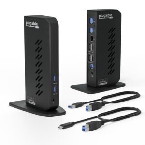 Plugable Universal Dual Monitor 4K USB-A/USB-C DisplayLink Certified Docking Station, 4K, USB-C