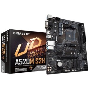 Gigabyte A520M S2H Ultra Durable AMD AM4 Socket Motherboard, Micro-ATX, 2x DDR4 Slots, 1x M.2 Socket, GbE LAN