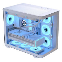 Aerocool (ACCM-.21) Dual-chamber PC case (ACCM-PN01043.21), Curved glass panelling, 4 x pre-installed 120mm ARGB fans, 450mm GPU clearance, Up to ATX motherboards